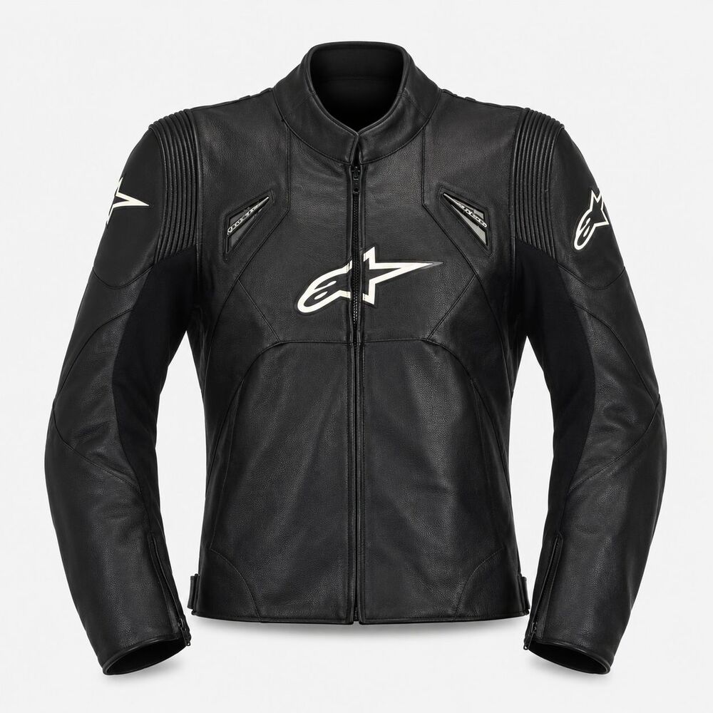 Alpinestars 100% Leather Motorcycle Biker Jacket Black  Armor Riding Men's L EUC